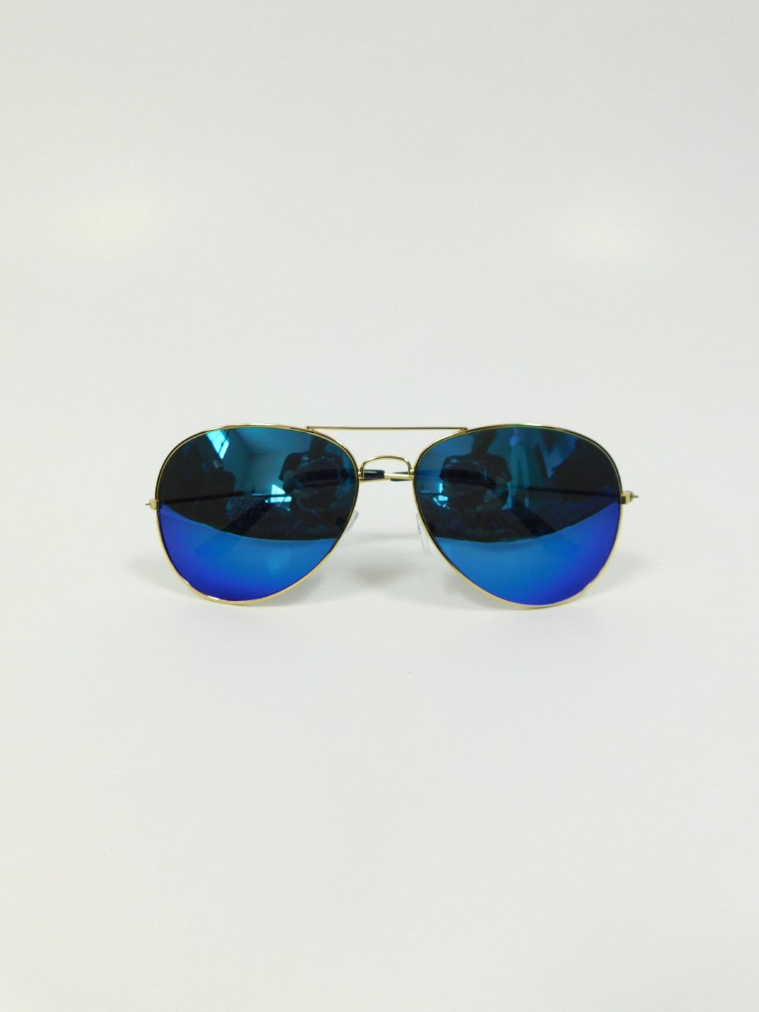 Vintage 00s Blue Gold Aviator Mirrored Shiny Pilot Metal Frame Oversized Fashion Lens Costume Sunglasses Glasses Shades Eyewear