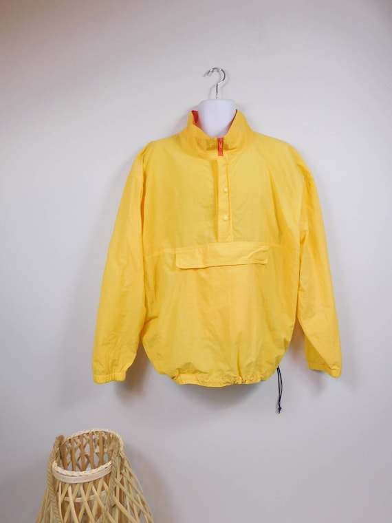 Mens Vintage 80s GAP Yellow Orange Henley Button Oversize Nylon 