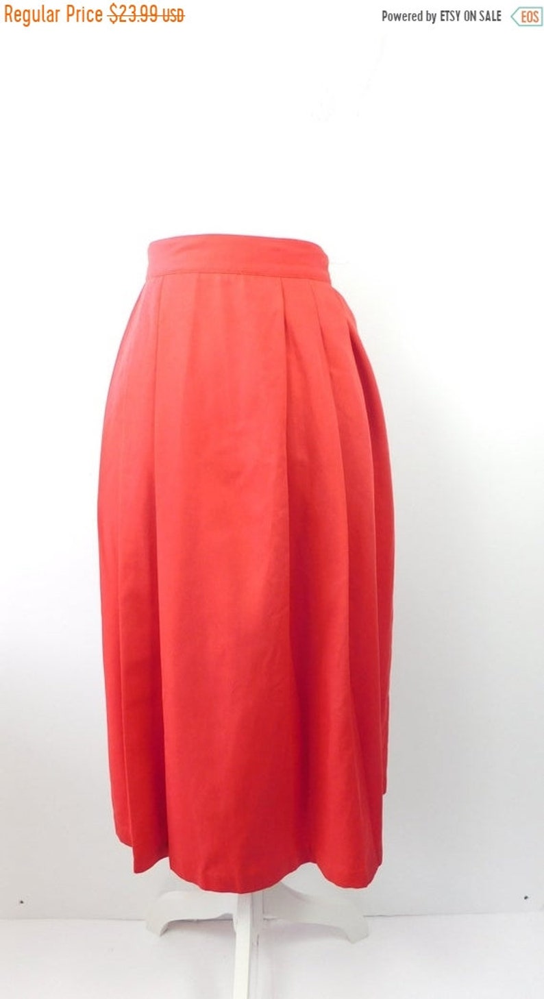 60/% BIG XMAS SALE Vintage 1980s Liz Baker Bright Red Solid Accordion Pleated Front Minimal High Waist Midi Skirt Sz 181X Plus Size