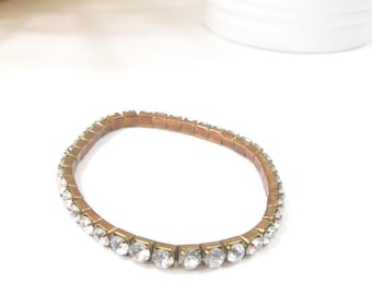 Vintage 00s Diamond Crystal Studded Metal Statement Single Minimal Bangle Bracelet Bridal Costume Fake Jewelry Fashion Accessory