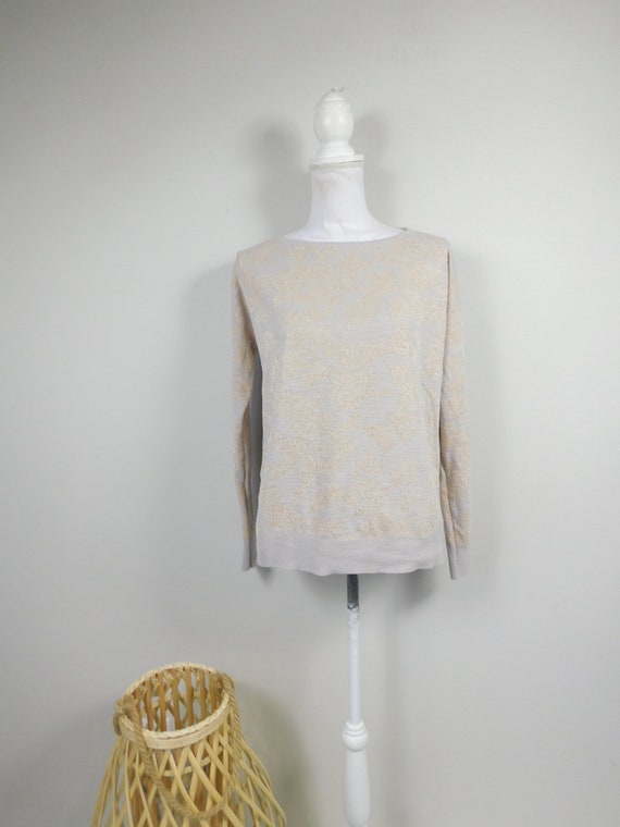 Vintage 1990s Ann Taylor Loft Taupe Gold Glitter T