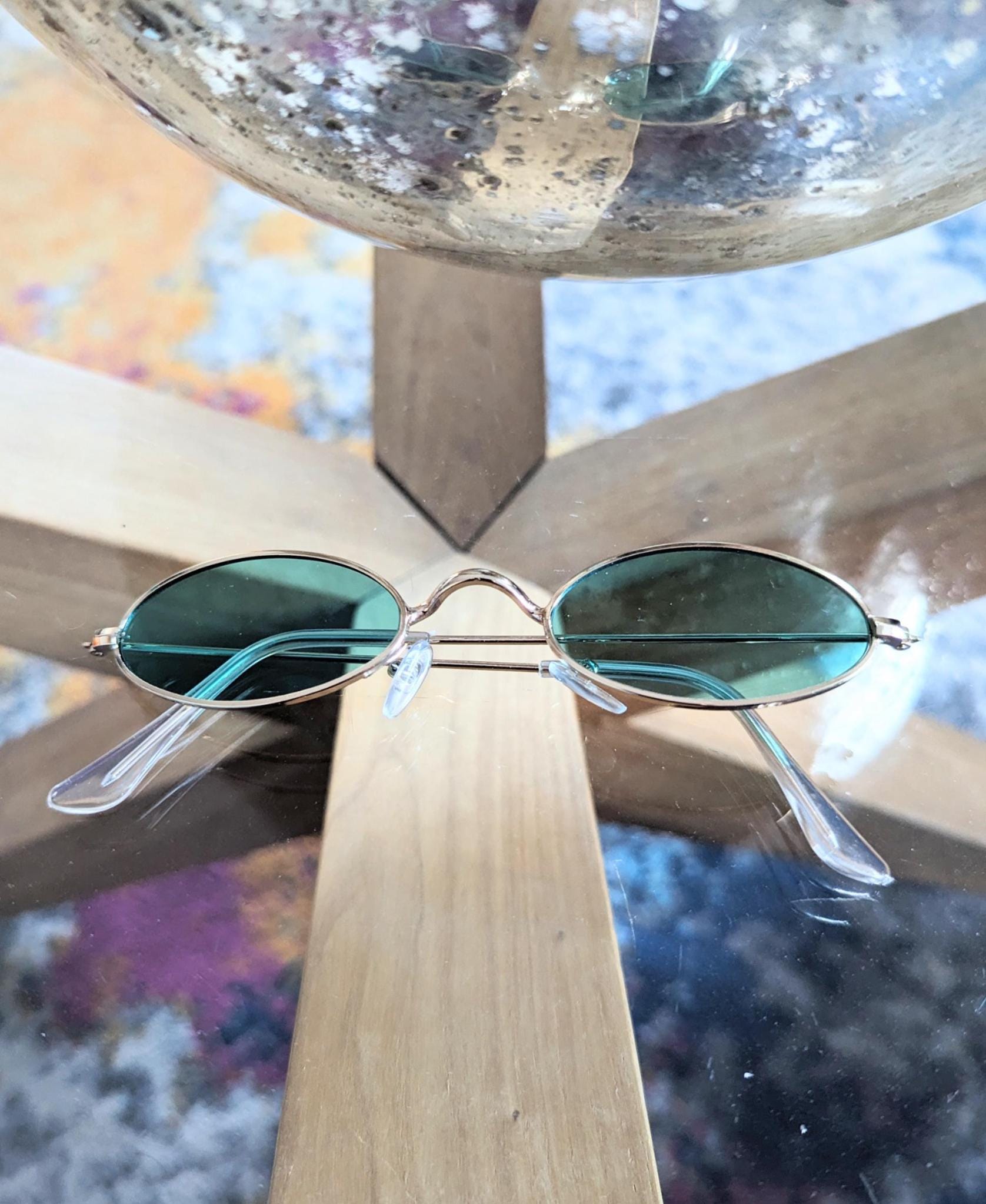 thumbnail image 2 of SPEXX Eyewear Classic Vintage Retro Sunglasses - Gold Frame / Green Glass Lenses 2 of 3