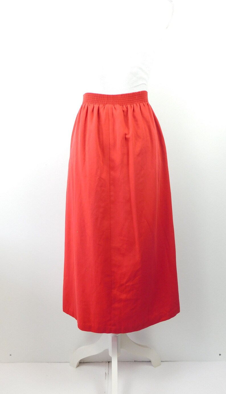 60/% BIG XMAS SALE Vintage 1980s Liz Baker Bright Red Solid Accordion Pleated Front Minimal High Waist Midi Skirt Sz 181X Plus Size