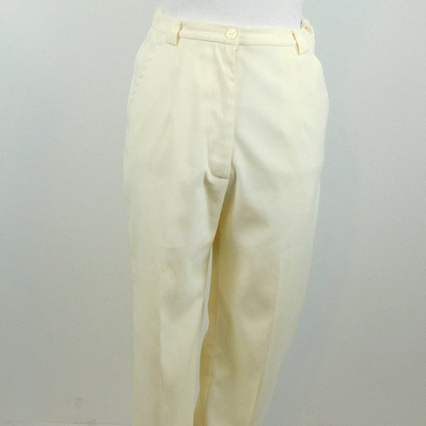 Vintage 80s Coldwater Creek Ivory White Pleated High Waist Minimal Tapered Leg Fashion Pants Slacks Trousers Sz Medium