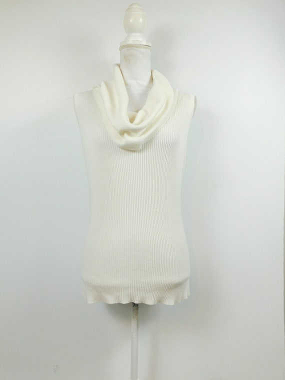Vintage 80s Dressbarn Ivory White Ribbed Knitted S