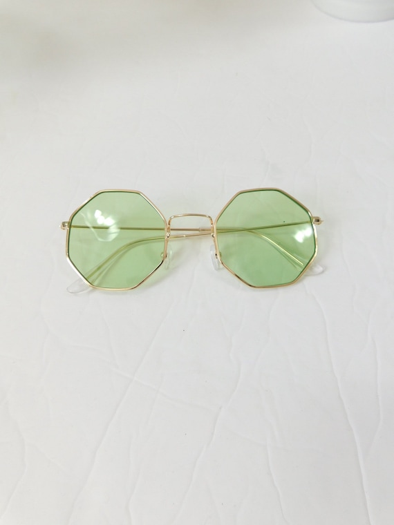 Vintage 00s Green Gold Octagon Shaped Square Tinted Metal  display picture 2