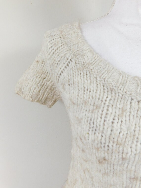 Vintage 90s Cream Tan Speckled Wool Blend Braided… - image 2