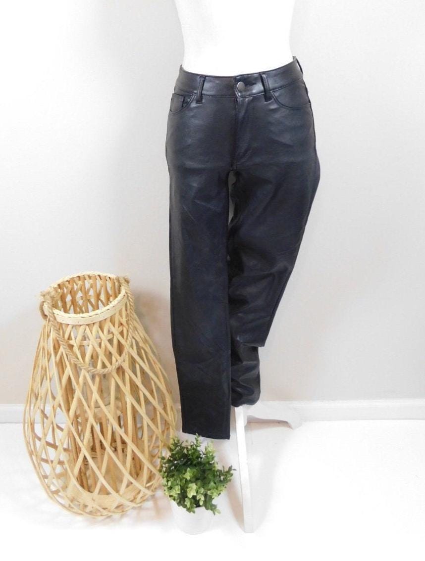 Vintage 90s Black Faux Leather Mid Rise 5 Pocket Style Polyester