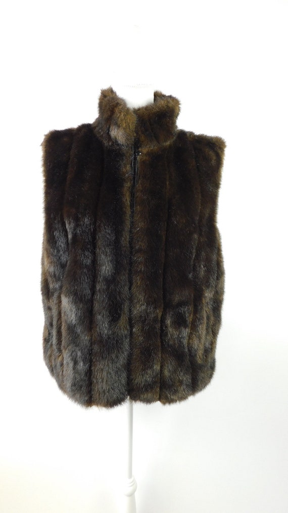Vintage 80s Bill Blass Dark Brown Faux Fur Revers… - image 2