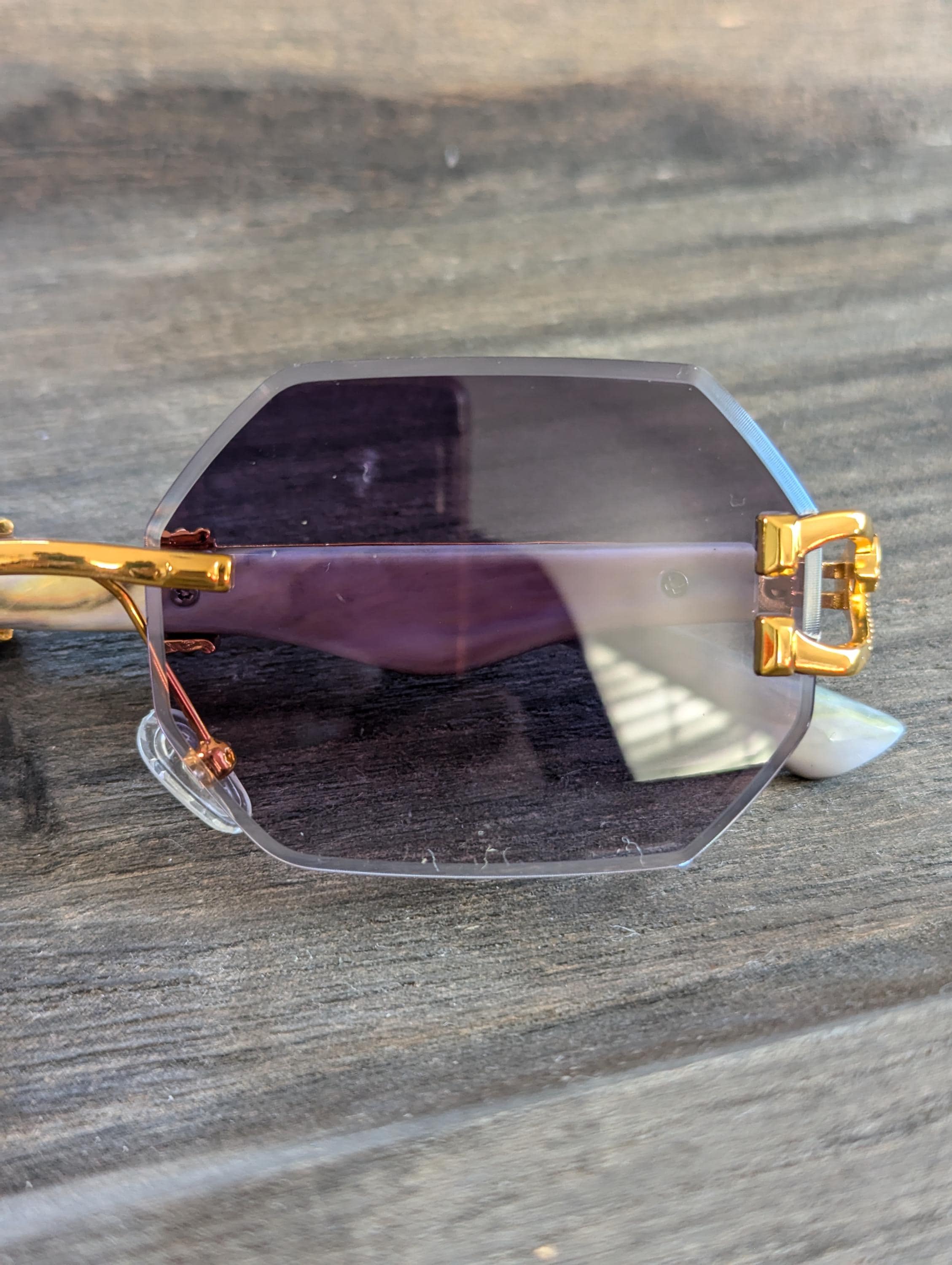 Vintage 00s Black Gold Hexagon Shape Tinted Transparent 