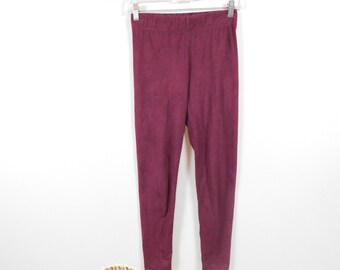 Vintage 00s Burgundy Red Faux Suede Solid High Waist Stretch Minimal Skinny Tapered Leg Leggings Tights Pants Bottoms Sz Small