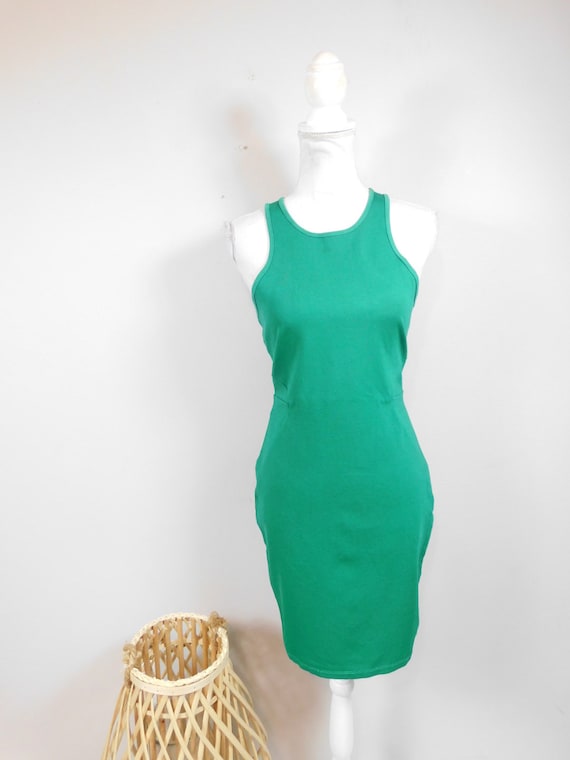 Vintage 00s Kelly Green Bodycon Cocktail Stretch Crewneck Sleeveless  Racerback Elastic Knee Length Minimal Tank Top Dress Medium - Etsy