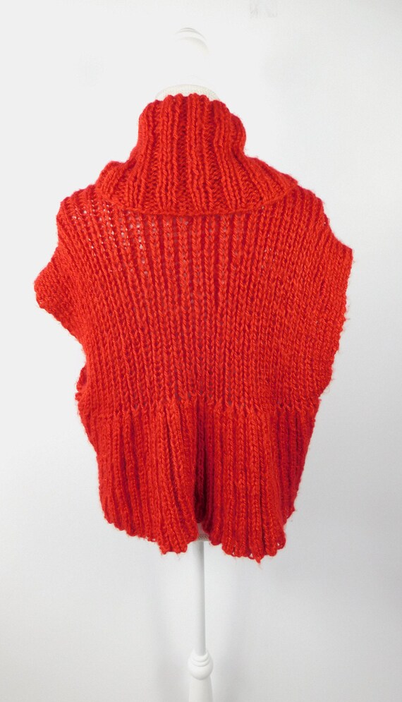 Vintage 90s Bright Red Crocheted Knitted Ribbed S… - image 5