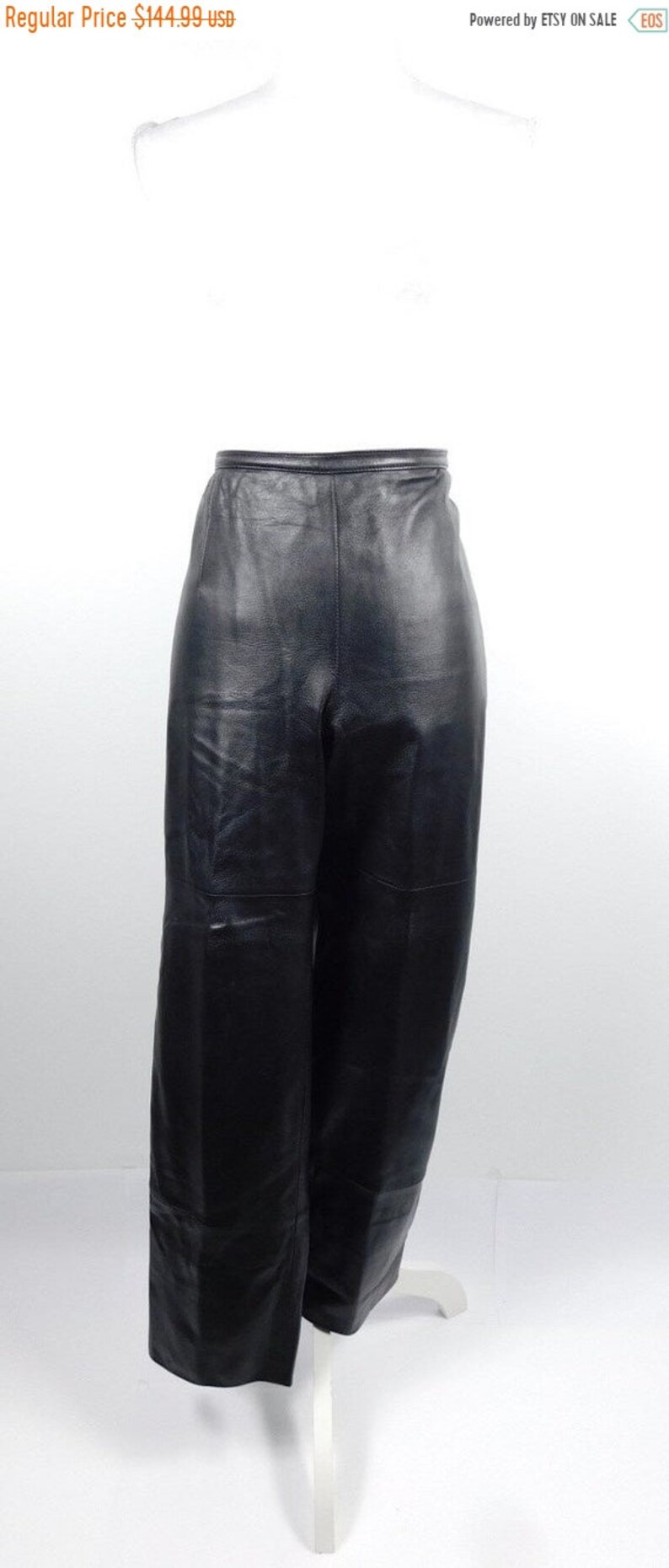 50/% SUMMER SALE Vintage 90s Wilsons Leather Black Real Side Zipper Minimal Rocker Grunge Boot Cut Bottom Motorcycle Pants Sz Large