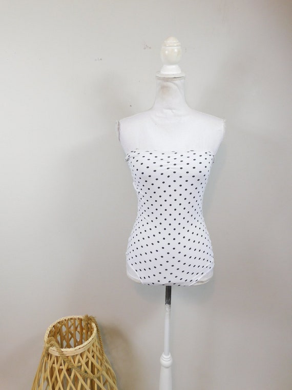 Vintage 00s White Black Geometric Tiny Polka Dot Print Strapless Stretch Bodysuit One Piece Shirt Blouse Tube Top Onesie Sz Small Etsy UK