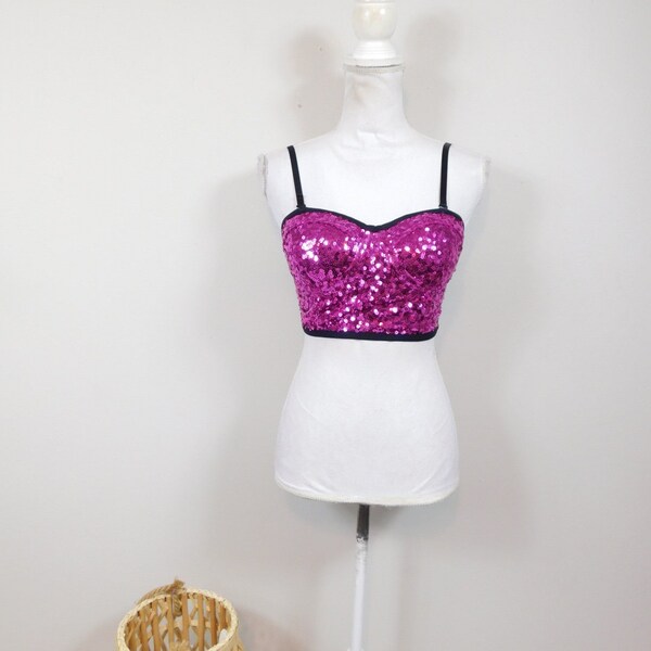 Vintage pink & black sequin strapless top