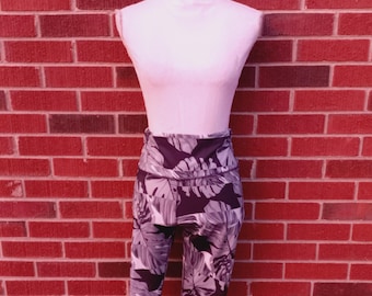 Vintage 00s Nike Dri Fit Logo Black Grey Tropical Print Workout Sweat Elastic Waist Pants Leggings Tights Activewear Sz Large