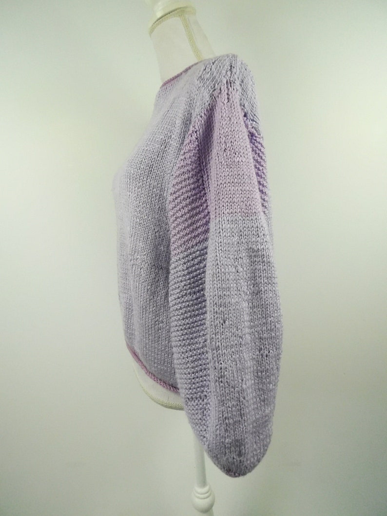 50/% SUMMER SALE Vintage 60s Pastel Lavender Purple Pocket Ribbed Knitted Minimal Boatneck Long Sleeve Thick Sweater Top Blouse Sz Large