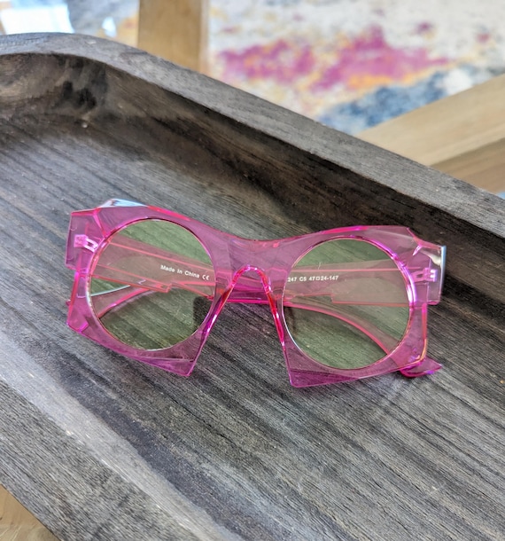 Vintage 00s Hot Pink Tinted Oversize Square Irregular  display picture 1