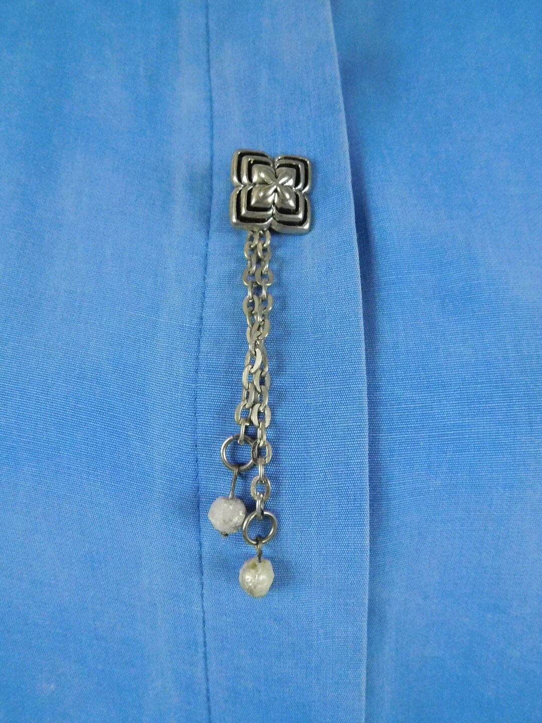 Ttd Button Vintage 80s Michael B Ttd Periwinkle Blue Silver Chain Detail Button up ...