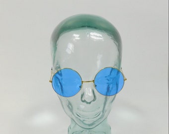 Vintage Blue Gold Tinted Hippie Big Round Spectacle Sunglasses Frame Lens Fashion Classic Standard Glasses Sunnies