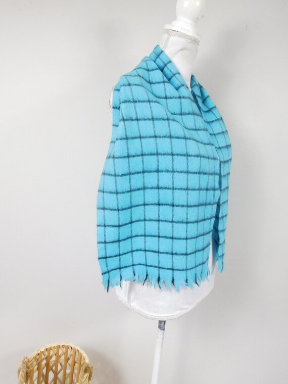 Vintage 90s Turquoise Blue Black Pure Wool Plaid … - image 3