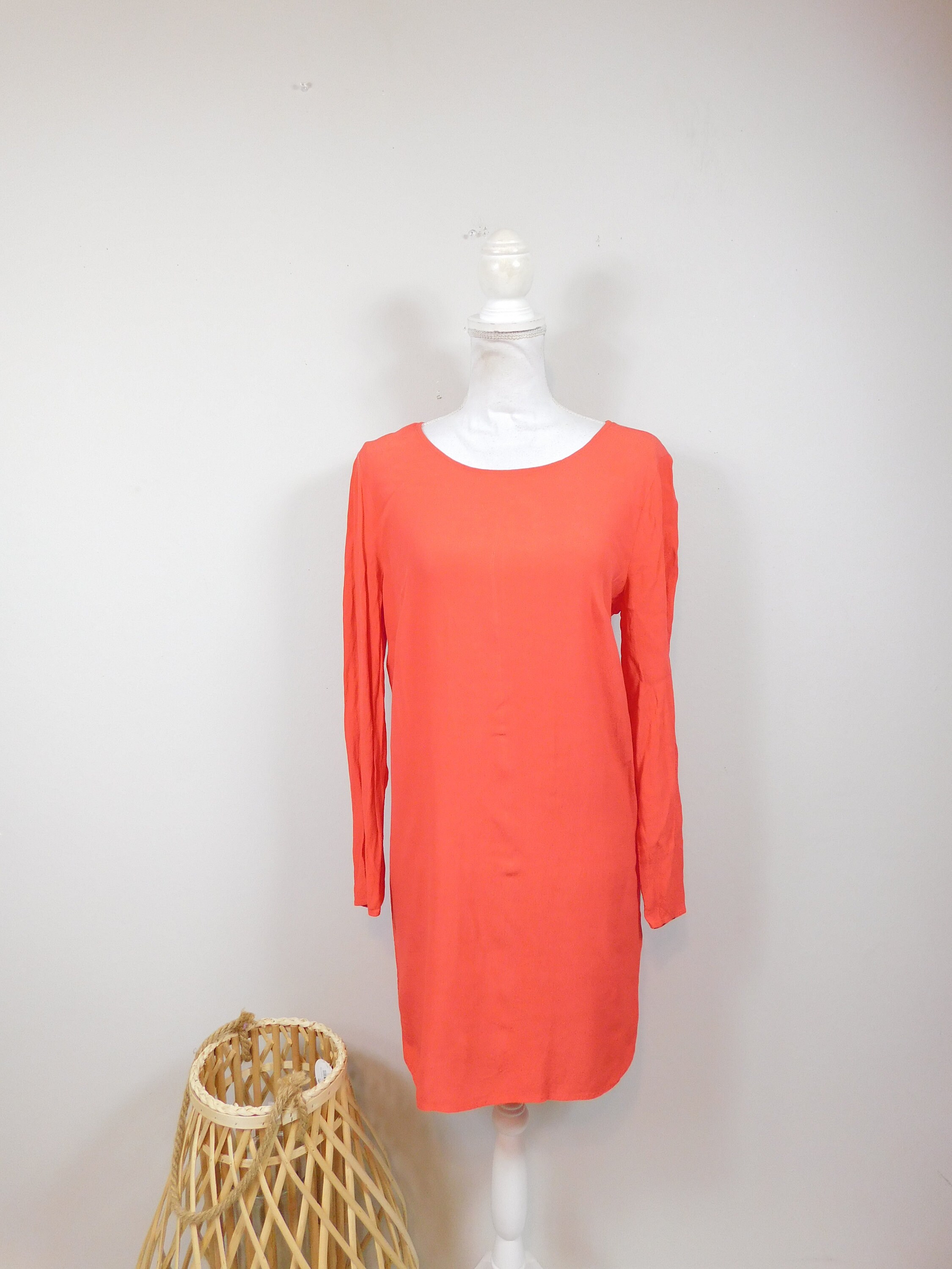 Vintage 00s Coral Orange Shift Side Slits Viscose Hi Low Crewneck Solid  Knee Length Boxy Minimal Long Sleeve Dress Sz Medium - Etsy