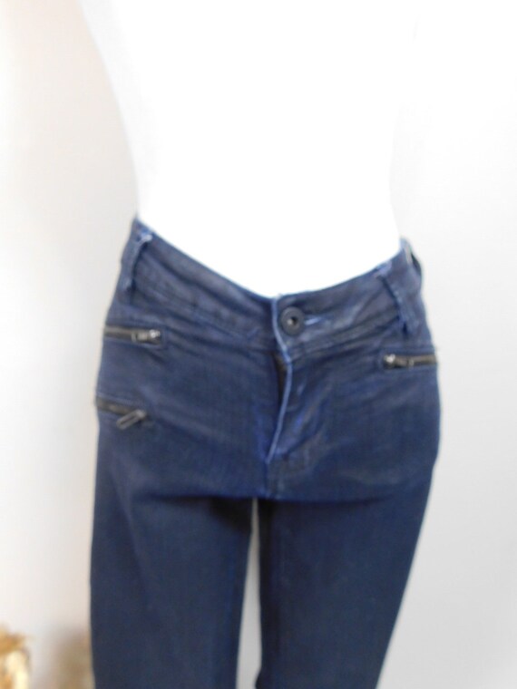 Vintage 00s Dark Blue Wash Denim Low Rise Metal Zipper Pocket