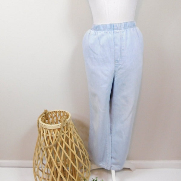 vintage années 90 White Stag Light Blue Wash Denim High Elastic Taille Mom Boot Leg Jeans Pantalon Joggers Sz 16/XL Plus Taille Petite