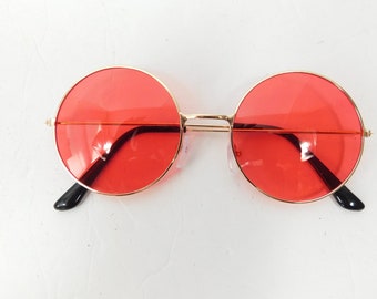 Vintage Red Tinted Gold Big Round Spectacle Sunglasses Frame Fashion Hippie Lens Standard Transparent Glasses Sunnies