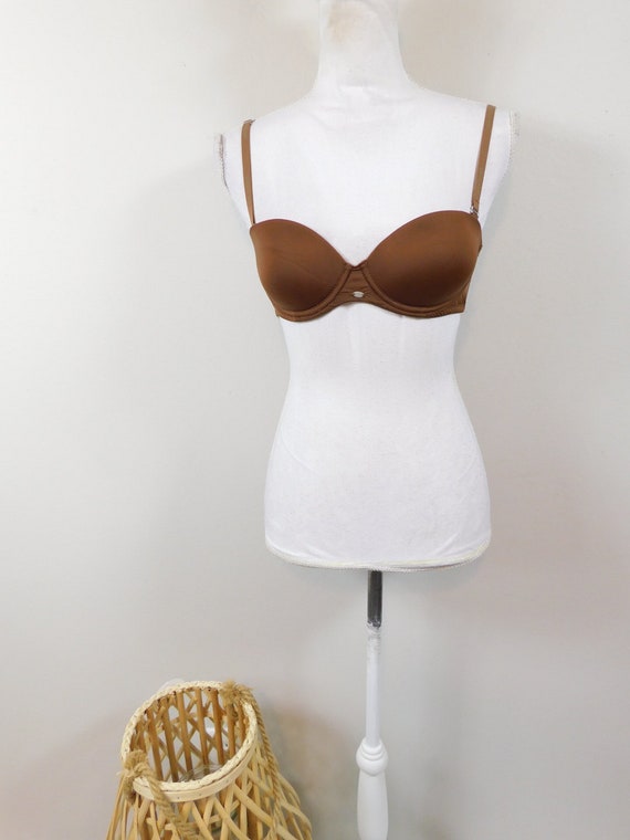 Vintage 90s Calvin Klein Dark Brown Nude Padded Pushup Bra Underwire  Removeable Adjustable Straps Minimal Fitted Lingerie Sz 34A XS 