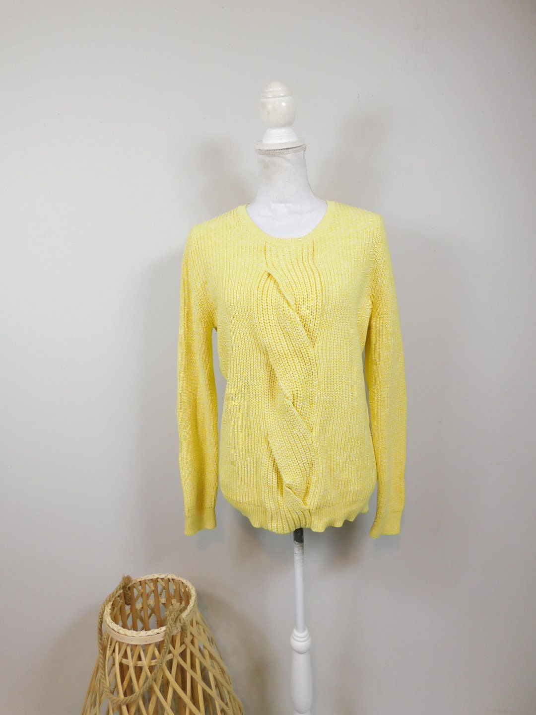 Vintage 1990s Talbots Yellow Cream Speckled Cable Knitted - Etsy