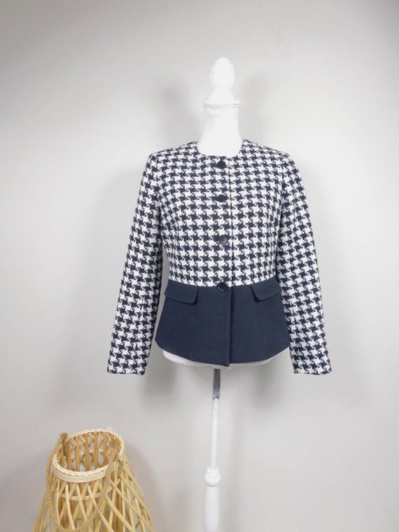 Vintage 90s Talbots Black White Plaid Houndstooth… - image 1