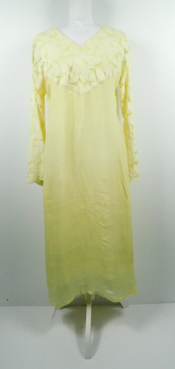 Vintage 90s Indian Light Yellow White Floral Flow… - image 2