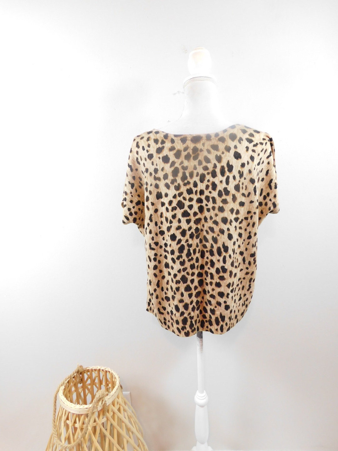 1990's ANIMAL INSTINCT Vintage 90s Adrienne Vittadini Hand Knit Leopard  Intarsia Jacquard Cotton Sweater, Rare Designer Sweaters, Size L 