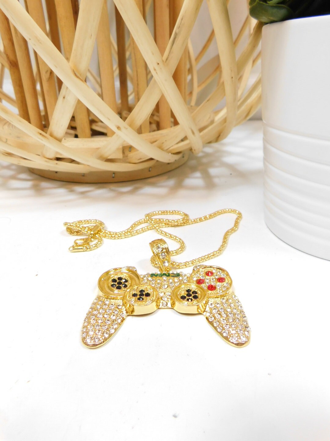 Buy Vintage 00s Gold Metal Playstation Controller Video Gamer Diamond ...