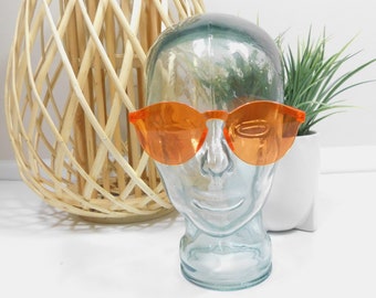 Vintage 00s Orange Round Shaped Rimless Transparent Plastic Tinted Candy Color Frame Fashion Sunglasses Costume Glasses Eyewear