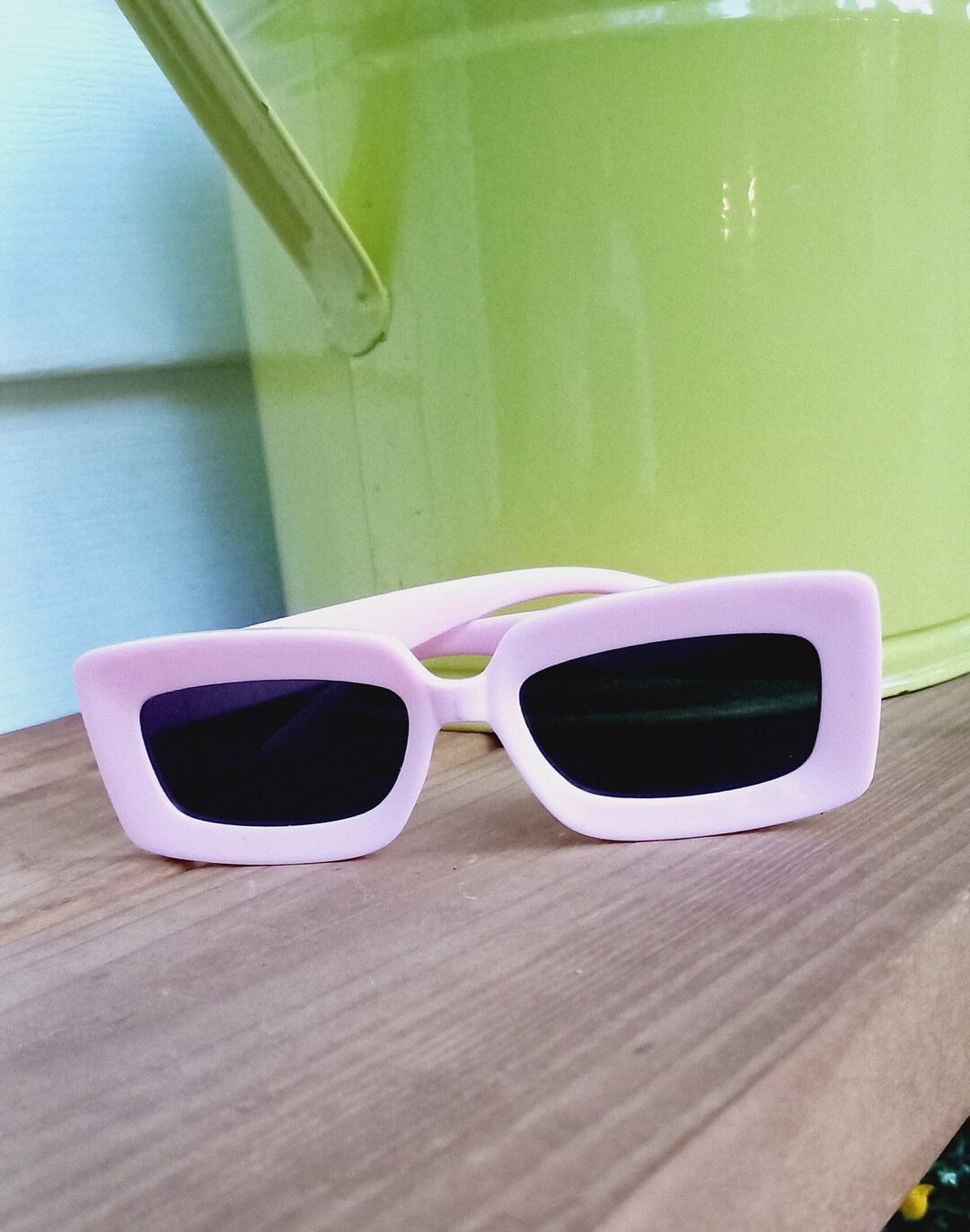 Vintage 00s Light Pink Black Rectangle Shaped Tinted Y2K Thick Plastic — free download