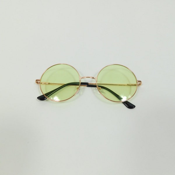 Vintage Green Gold Big Round Spectacle Tinted Sunglasses Hippie Fashion Frame Lens Classic Transparent Glasses Sunnies