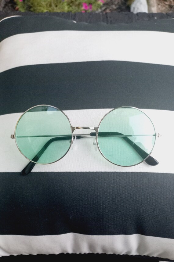 Vintage Green Silver Big Round Spectacle Tinted Su