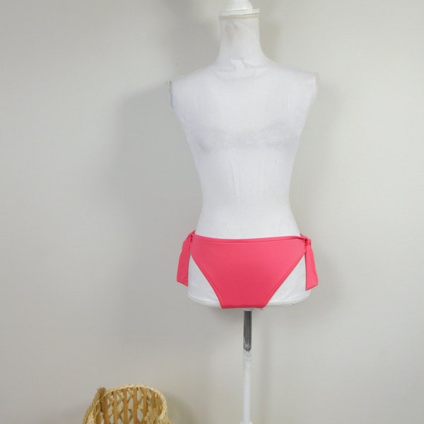Vintage 00s Bright Pink Low Waist Side Ties Low Rise Lined Solid Minimal Swimsuit Bikini Bottom Bathing Suit Swimwear Sz Medium