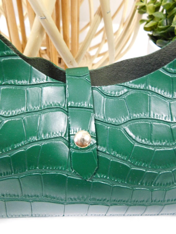 Vintage 00s Dark Green Gold Crocodile Snakeskin P… - image 3