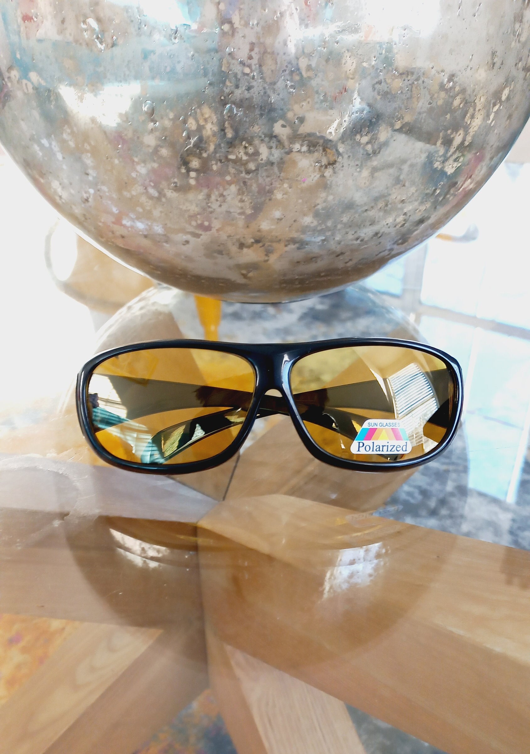 Vintage 00s Yellow Black Tinted Big Square Wrap Polarized Plastic