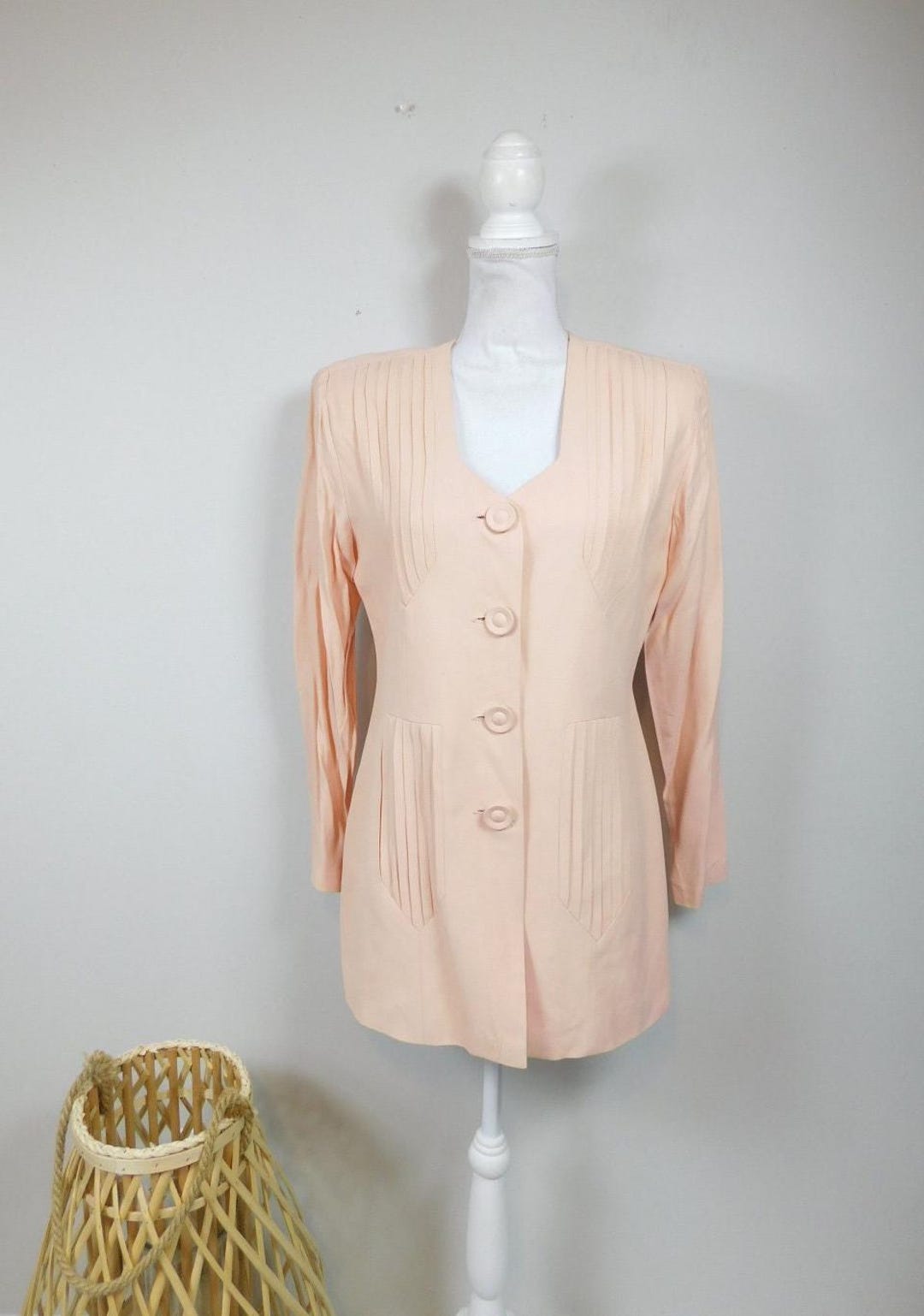 Vintage 80s Lew Magram Light Pink Pleated Front Button up