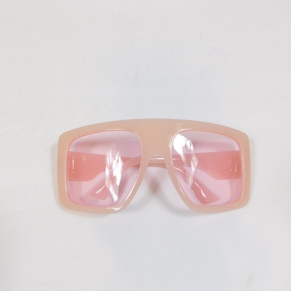 Vintage 90s Large Light Pink Square Shaped Tinted Fashion Plastic Oversized Pc Frame Sunglasses Lens Glasses Eyewear