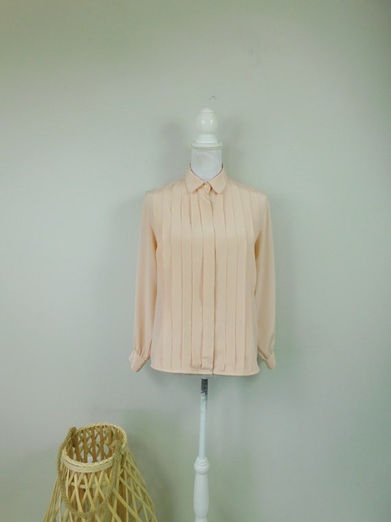 Vintage 80s Jaclyn Smith Light Pink Pleated Butto… - image 1