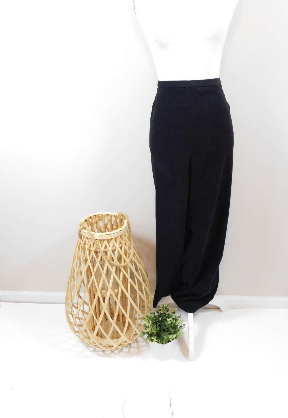 Vintage 80s Black Faux Suede High Elastic Waist Boot Cut