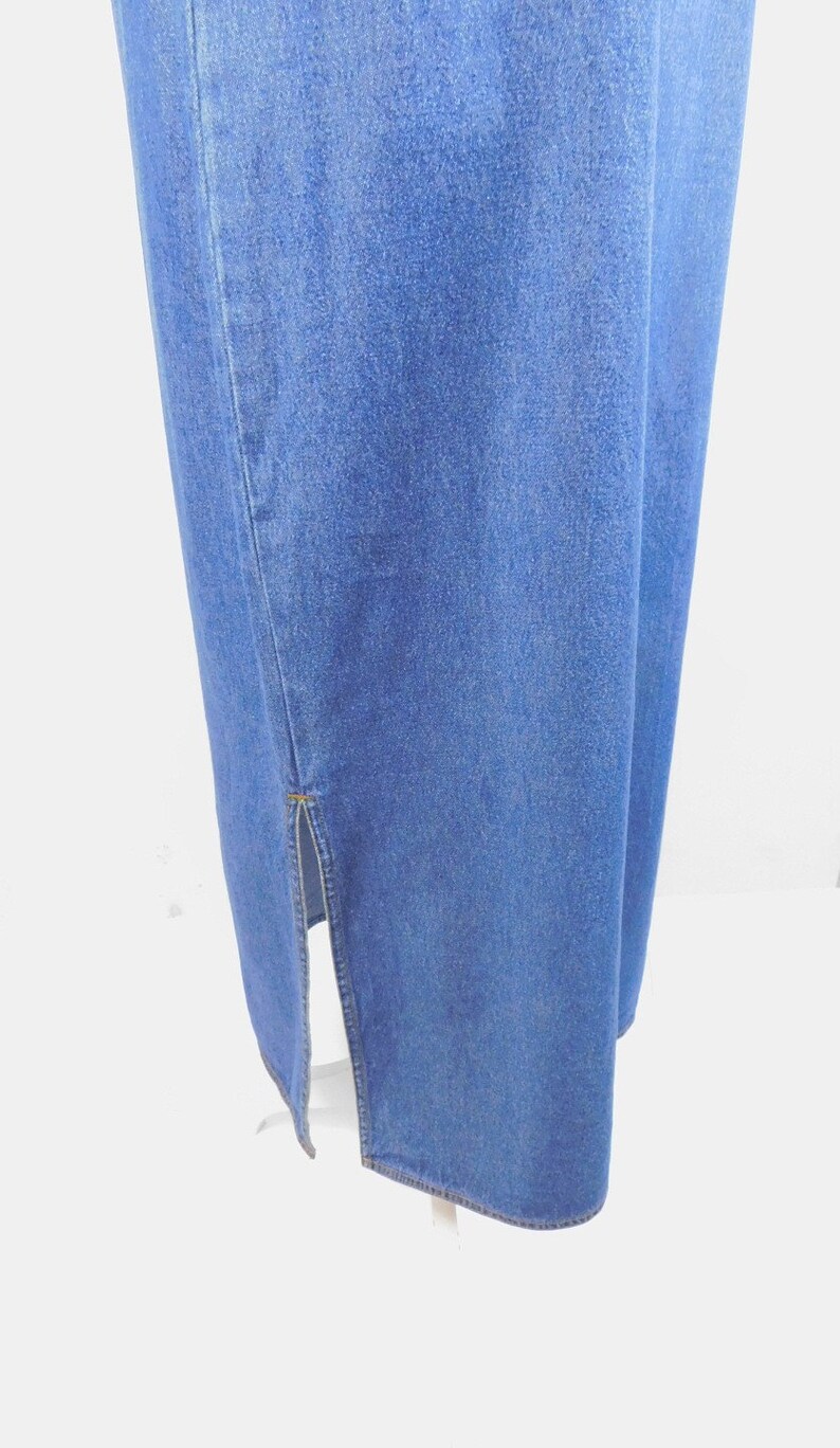 60/% BIG XMAS SALE Vintage 80s Coldwater Creek Blue Jean Denim Country Overall Sleeveless Tank Pocket Maxi Length Dress Sz 12 Large Petite