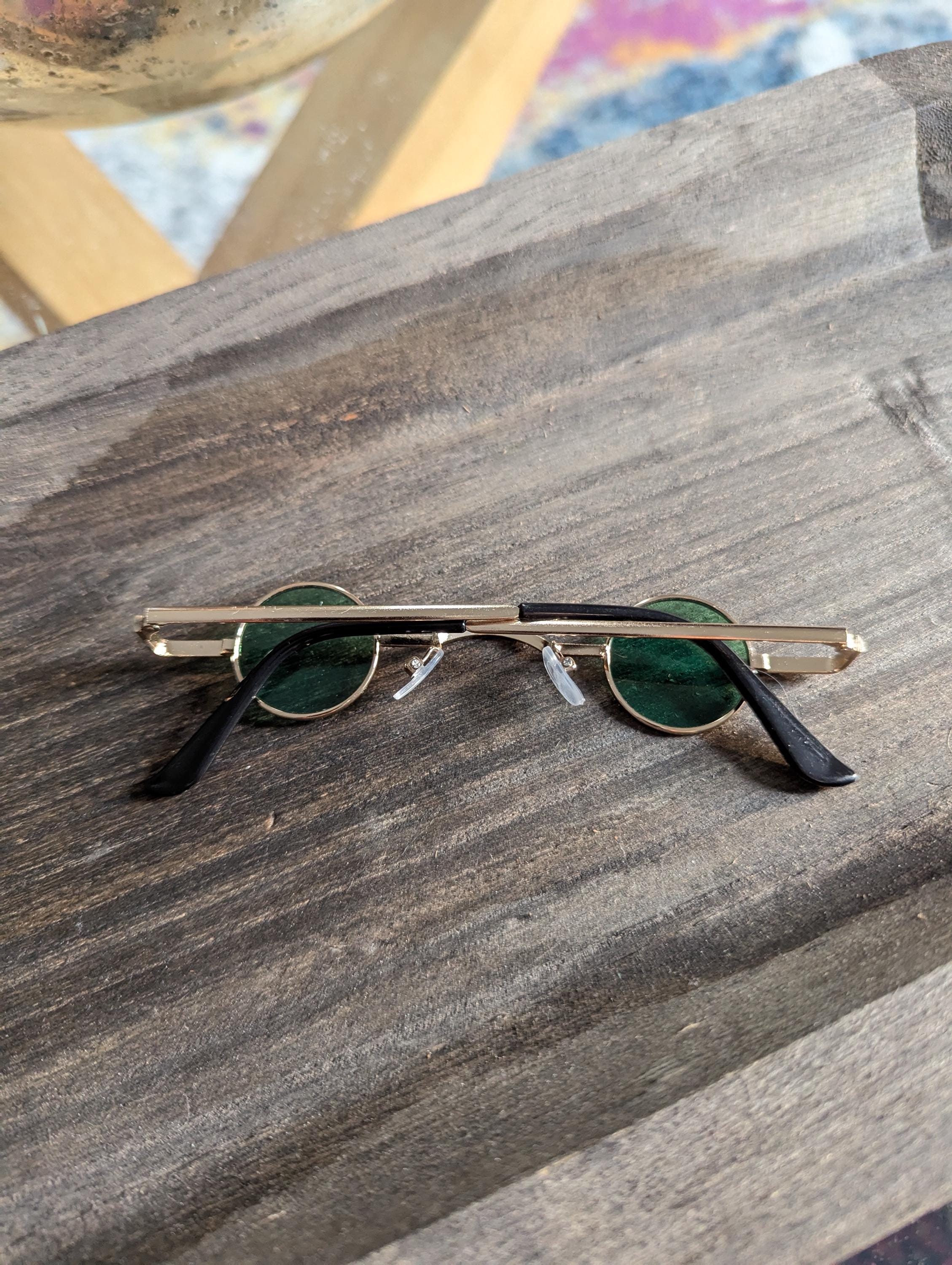 Vintage 00s Green Gold Tinted Tiny Round Metal Frame Fashion 