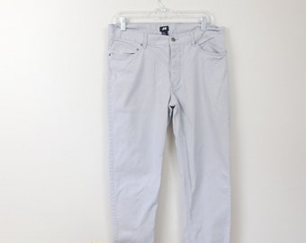 Herren Vintage 00er Jahre Hellgrau Baumwollmischung Slim Fit Schnitt Bein Solide Stretch Minimal Hose Freizeithose Hose Gr. 33 Taille x 31 Länge
